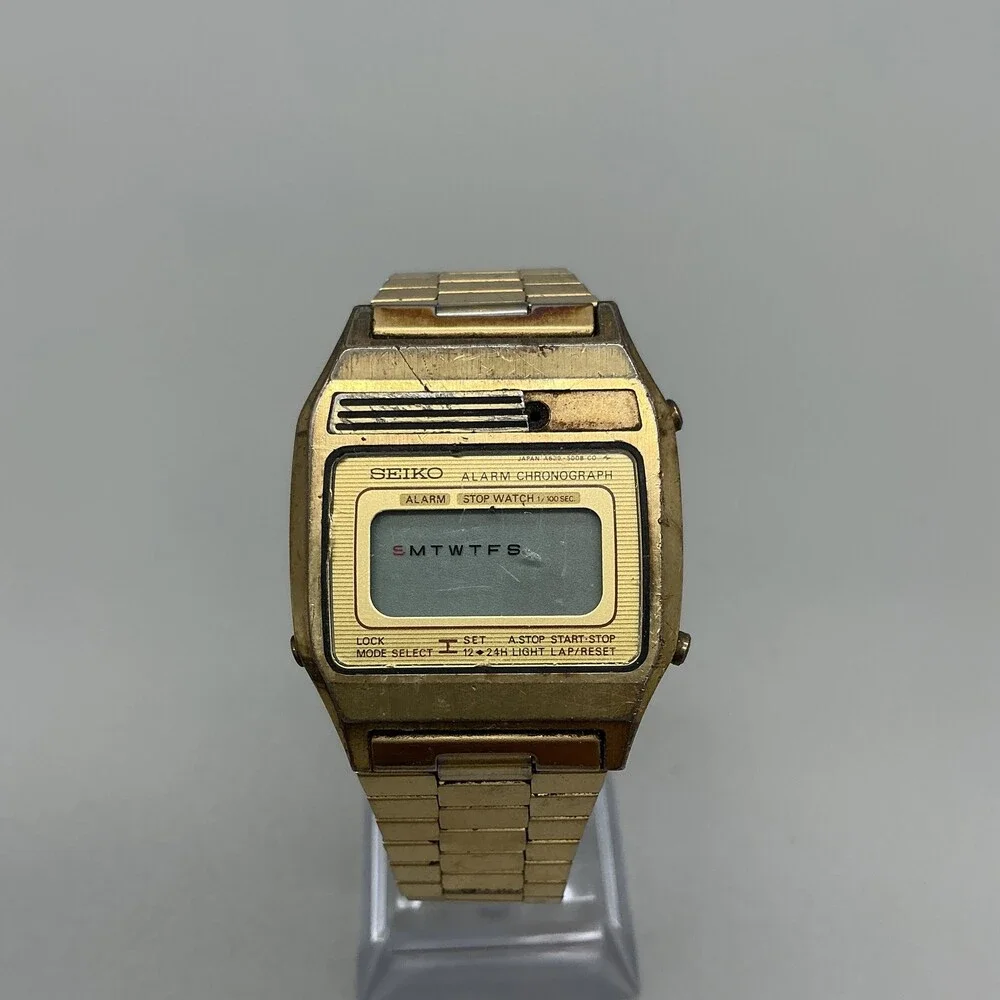 Vtg Seiko A639-5009 Chronograph Mens Watch 33mm Gold Tone For Parts Not Running